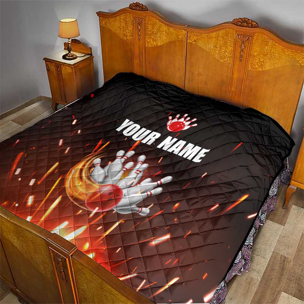 Personalized Bowling Ball and Pins Quilt Fiery Motion Trail and Spark Effect Design - Wonder Print Shop