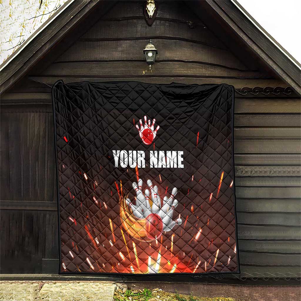 Personalized Bowling Ball and Pins Quilt Fiery Motion Trail and Spark Effect Design - Wonder Print Shop