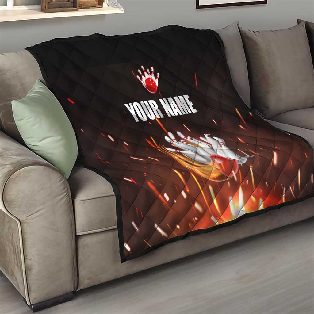 Personalized Bowling Ball and Pins Quilt Fiery Motion Trail and Spark Effect Design - Wonder Print Shop