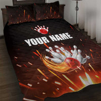 Personalized Bowling Ball and Pins Quilt Bed Set Fiery Motion Trail and Spark Effect Design - Wonder Print Shop