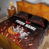 Personalized Bowling Ball and Pins Quilt Bed Set Fiery Motion Trail and Spark Effect Design - Wonder Print Shop