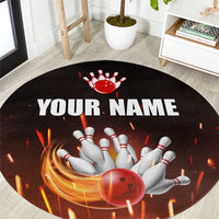 Personalized Bowling Ball and Pins Round Carpet Fiery Motion Trail and Spark Effect Design - Wonder Print Shop