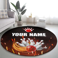 Personalized Bowling Ball and Pins Round Carpet Fiery Motion Trail and Spark Effect Design - Wonder Print Shop