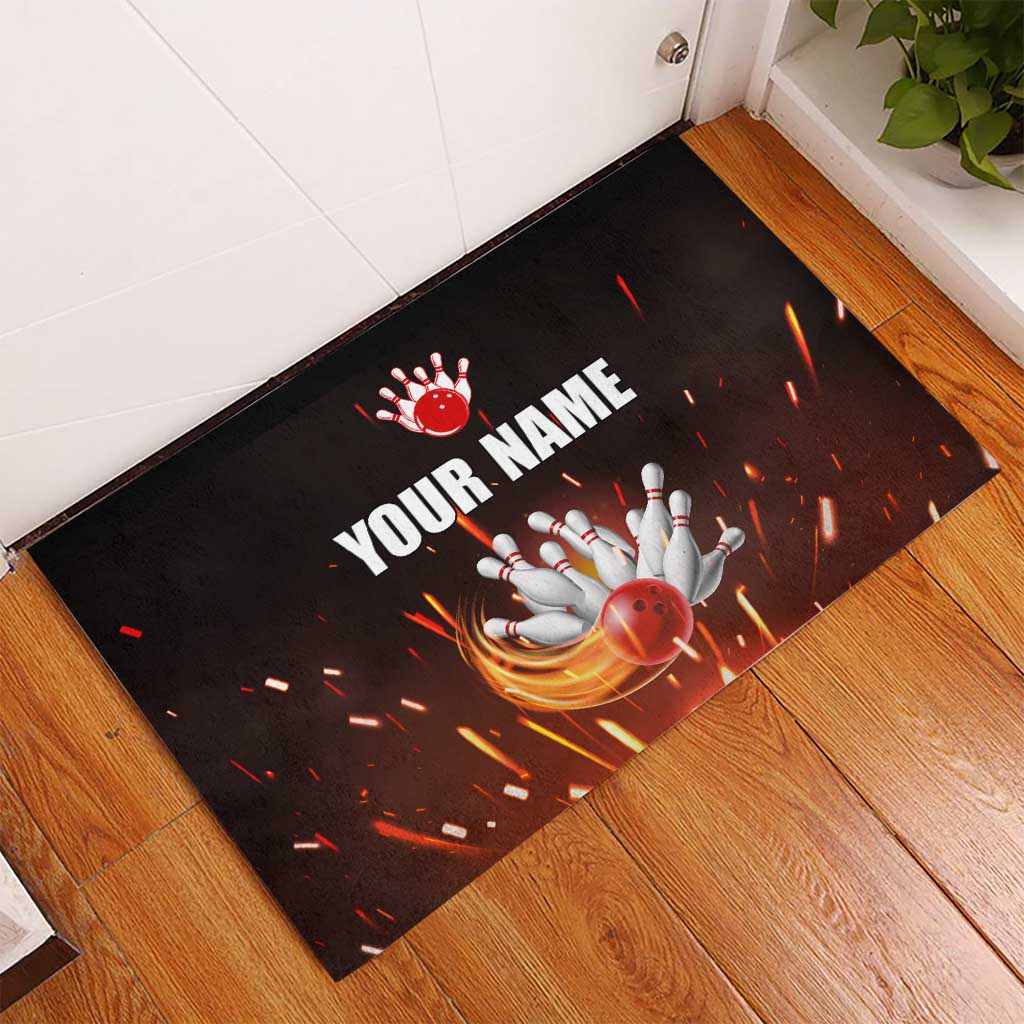 Personalized Bowling Ball and Pins Rubber Doormat Fiery Motion Trail and Spark Effect Design - Wonder Print Shop