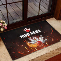 Personalized Bowling Ball and Pins Rubber Doormat Fiery Motion Trail and Spark Effect Design - Wonder Print Shop