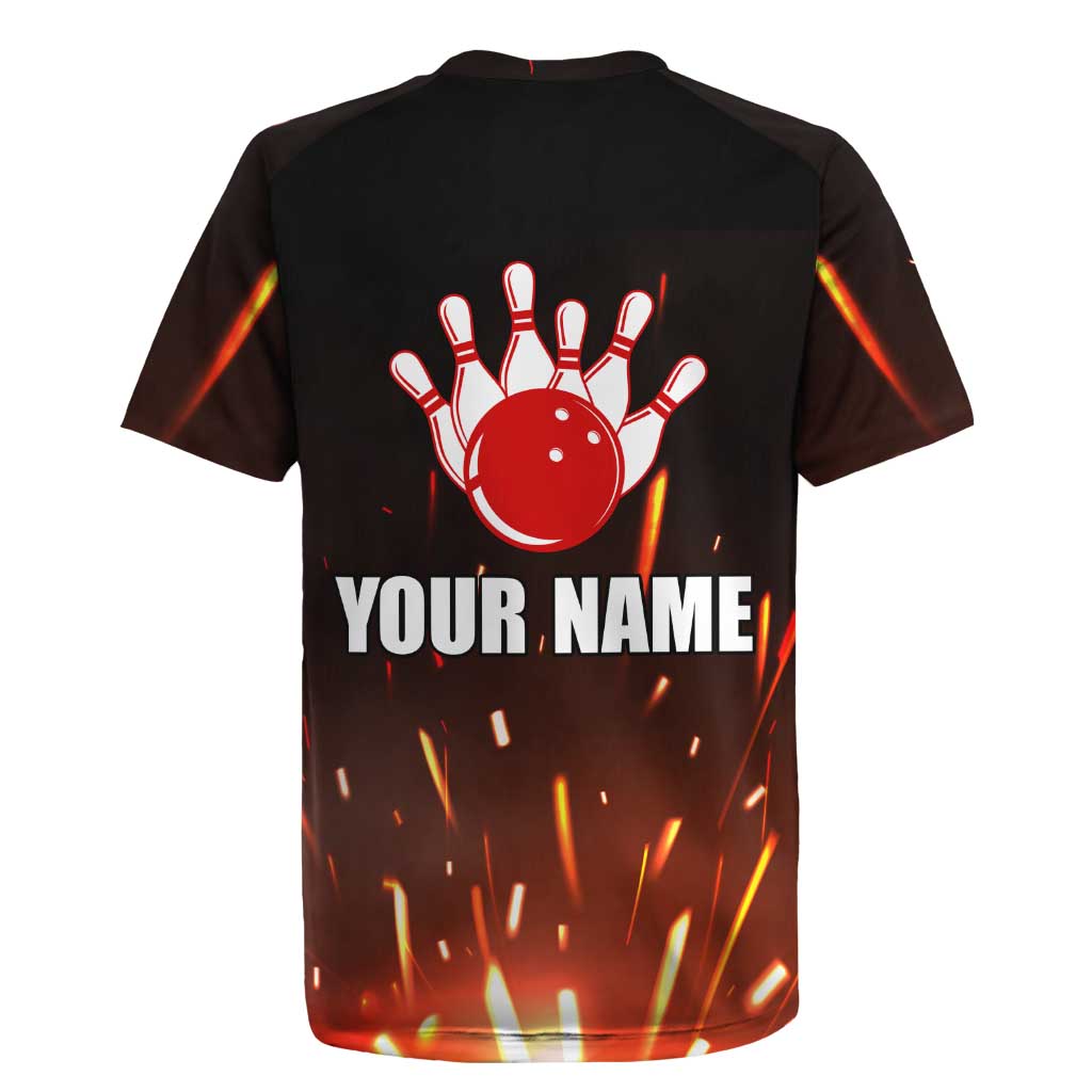 Personalized Bowling Ball and Pins Rugby Jersey Fiery Motion Trail and Spark Effect Design - Wonder Print Shop
