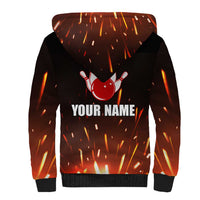 Personalized Bowling Ball and Pins Sherpa Hoodie Fiery Motion Trail and Spark Effect Design - Wonder Print Shop