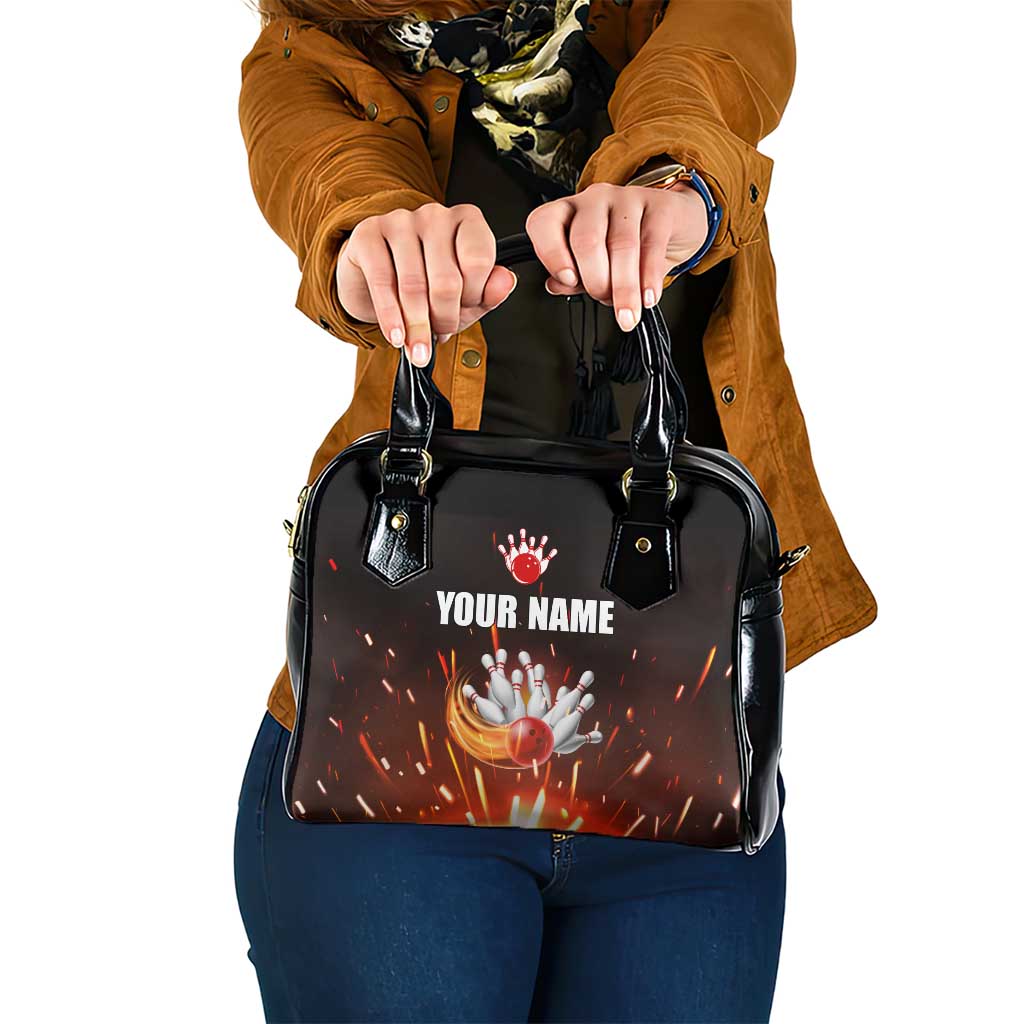Personalized Bowling Ball and Pins Shoulder Handbag Fiery Motion Trail and Spark Effect Design - Wonder Print Shop