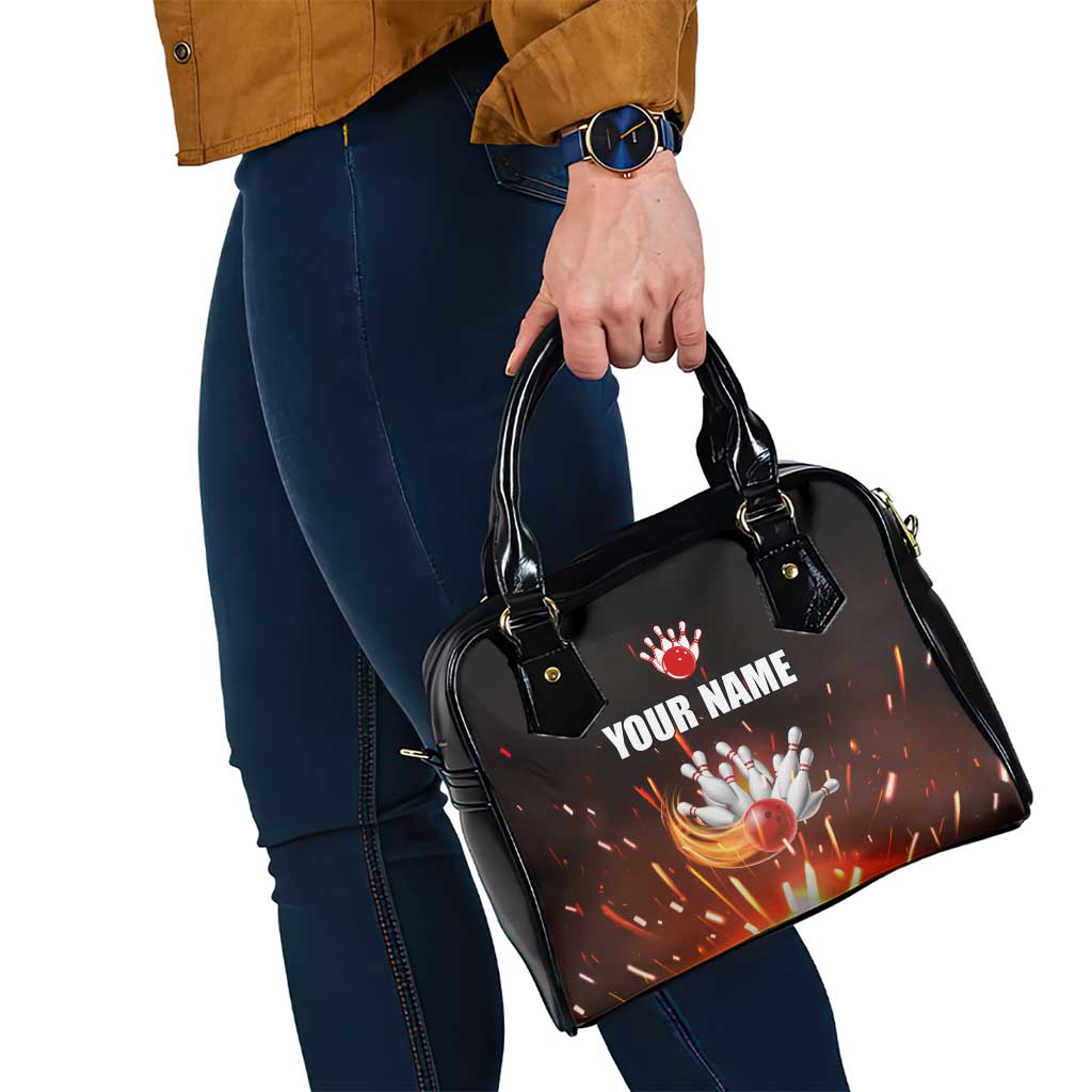 Personalized Bowling Ball and Pins Shoulder Handbag Fiery Motion Trail and Spark Effect Design - Wonder Print Shop
