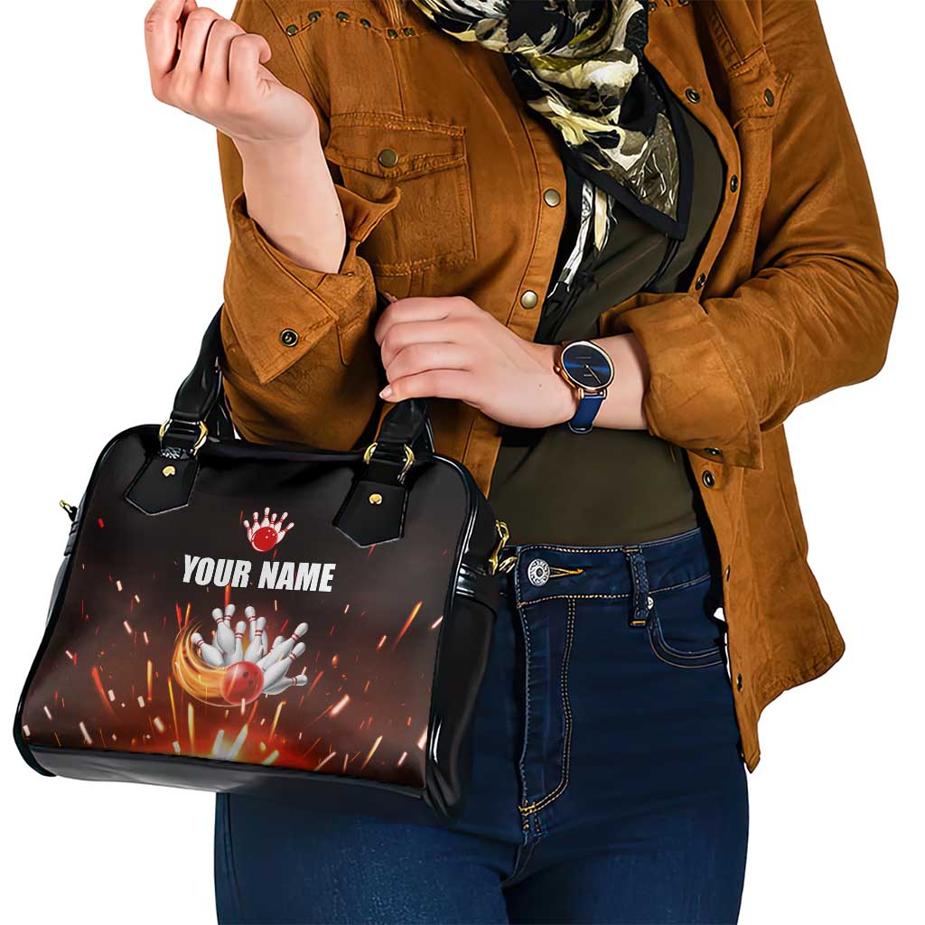 Personalized Bowling Ball and Pins Shoulder Handbag Fiery Motion Trail and Spark Effect Design - Wonder Print Shop