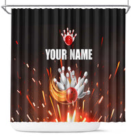Personalized Bowling Ball and Pins Shower Curtain Fiery Motion Trail and Spark Effect Design - Wonder Print Shop