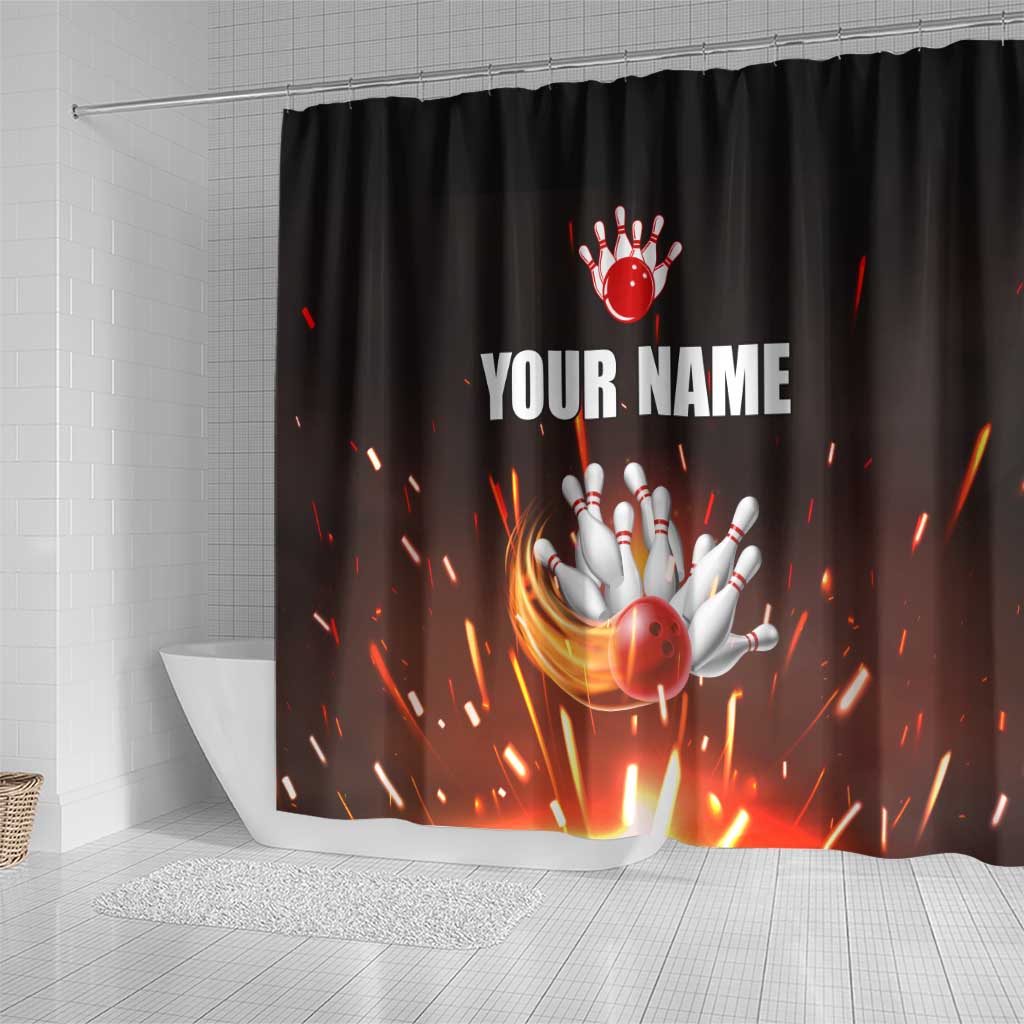 Personalized Bowling Ball and Pins Shower Curtain Fiery Motion Trail and Spark Effect Design - Wonder Print Shop
