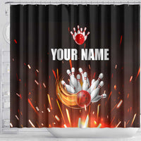 Personalized Bowling Ball and Pins Shower Curtain Fiery Motion Trail and Spark Effect Design - Wonder Print Shop