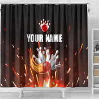 Personalized Bowling Ball and Pins Shower Curtain Fiery Motion Trail and Spark Effect Design - Wonder Print Shop