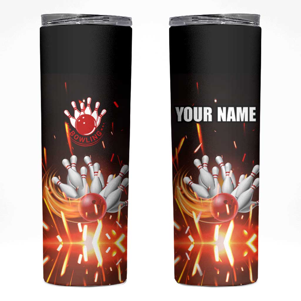 Personalized Bowling Ball and Pins Skinny Tumbler Fiery Motion Trail and Spark Effect Design - Wonder Print Shop