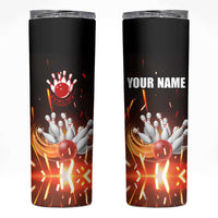 Personalized Bowling Ball and Pins Skinny Tumbler Fiery Motion Trail and Spark Effect Design - Wonder Print Shop