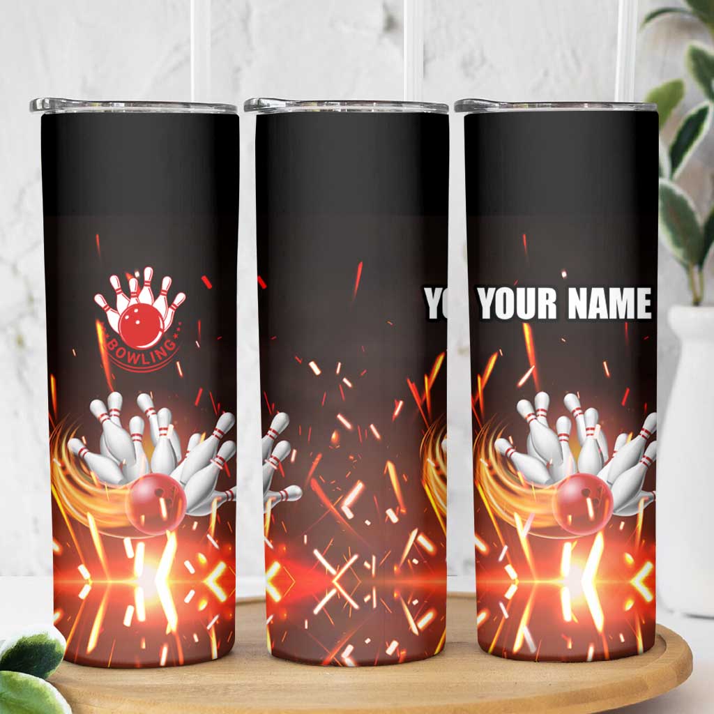 Personalized Bowling Ball and Pins Skinny Tumbler Fiery Motion Trail and Spark Effect Design - Wonder Print Shop