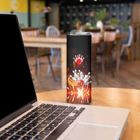 Personalized Bowling Ball and Pins Skinny Tumbler Fiery Motion Trail and Spark Effect Design - Wonder Print Shop