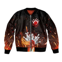 Personalized Bowling Ball and Pins Sleeve Zip Bomber Jacket Fiery Motion Trail and Spark Effect Design - Wonder Print Shop