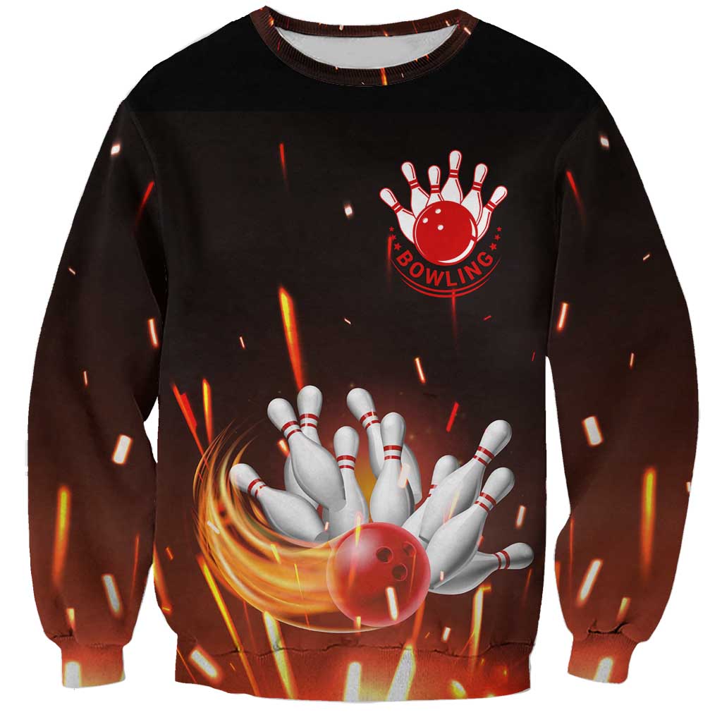 Personalized Bowling Ball and Pins Sweatshirt Fiery Motion Trail and Spark Effect Design - Wonder Print Shop