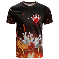 Personalized Bowling Ball and Pins T Shirt Fiery Motion Trail and Spark Effect Design - Wonder Print Shop