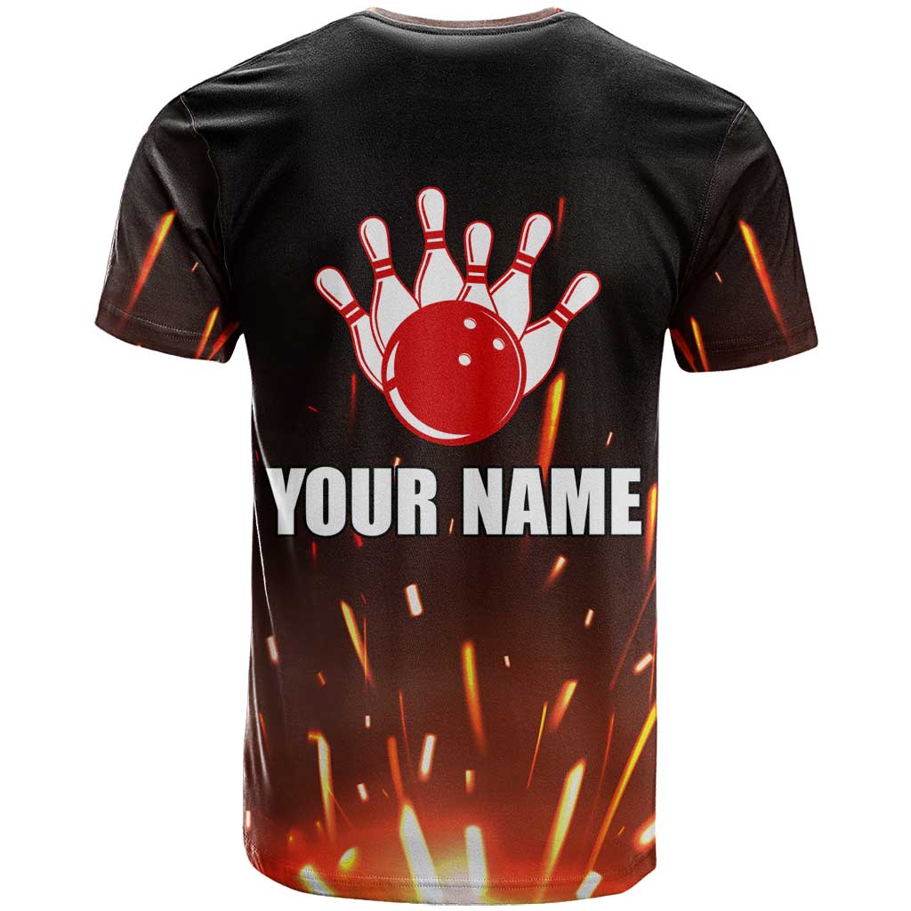 Personalized Bowling Ball and Pins T Shirt Fiery Motion Trail and Spark Effect Design - Wonder Print Shop