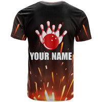 Personalized Bowling Ball and Pins T Shirt Fiery Motion Trail and Spark Effect Design - Wonder Print Shop