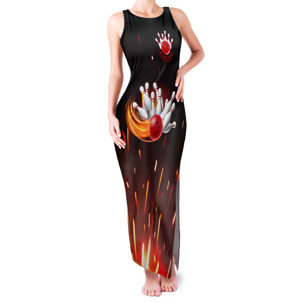 Personalized Bowling Ball and Pins Tank Maxi Dress Fiery Motion Trail and Spark Effect Design - Wonder Print Shop