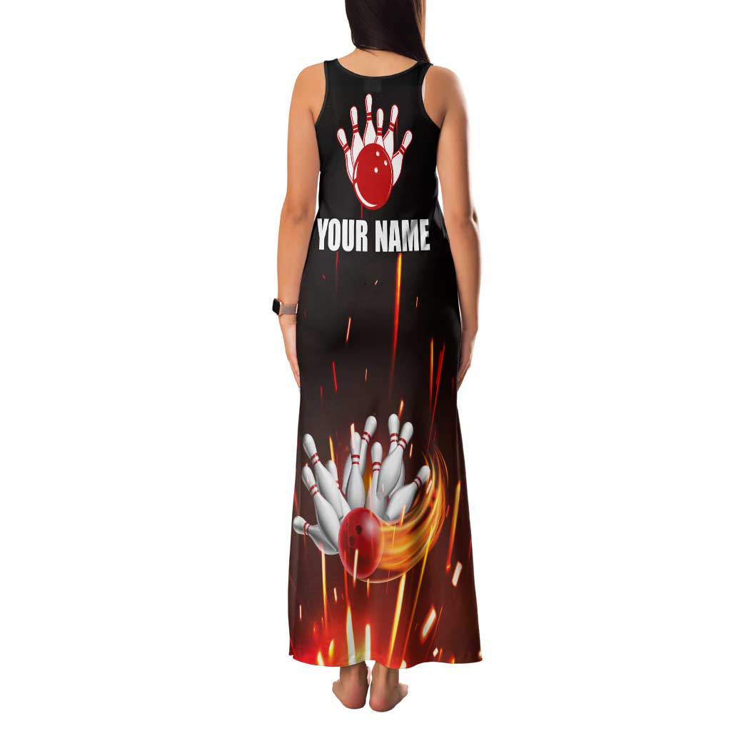 Personalized Bowling Ball and Pins Tank Maxi Dress Fiery Motion Trail and Spark Effect Design - Wonder Print Shop