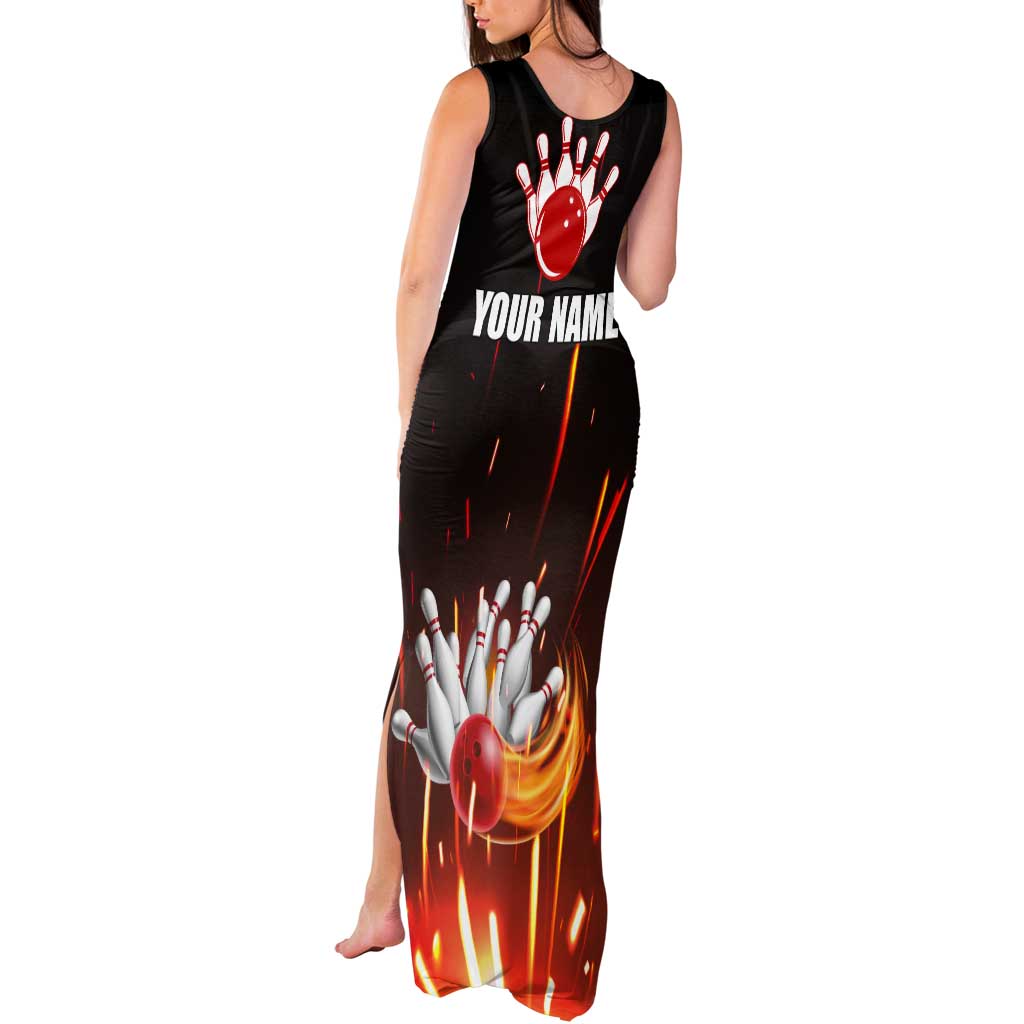 Personalized Bowling Ball and Pins Tank Maxi Dress Fiery Motion Trail and Spark Effect Design - Wonder Print Shop