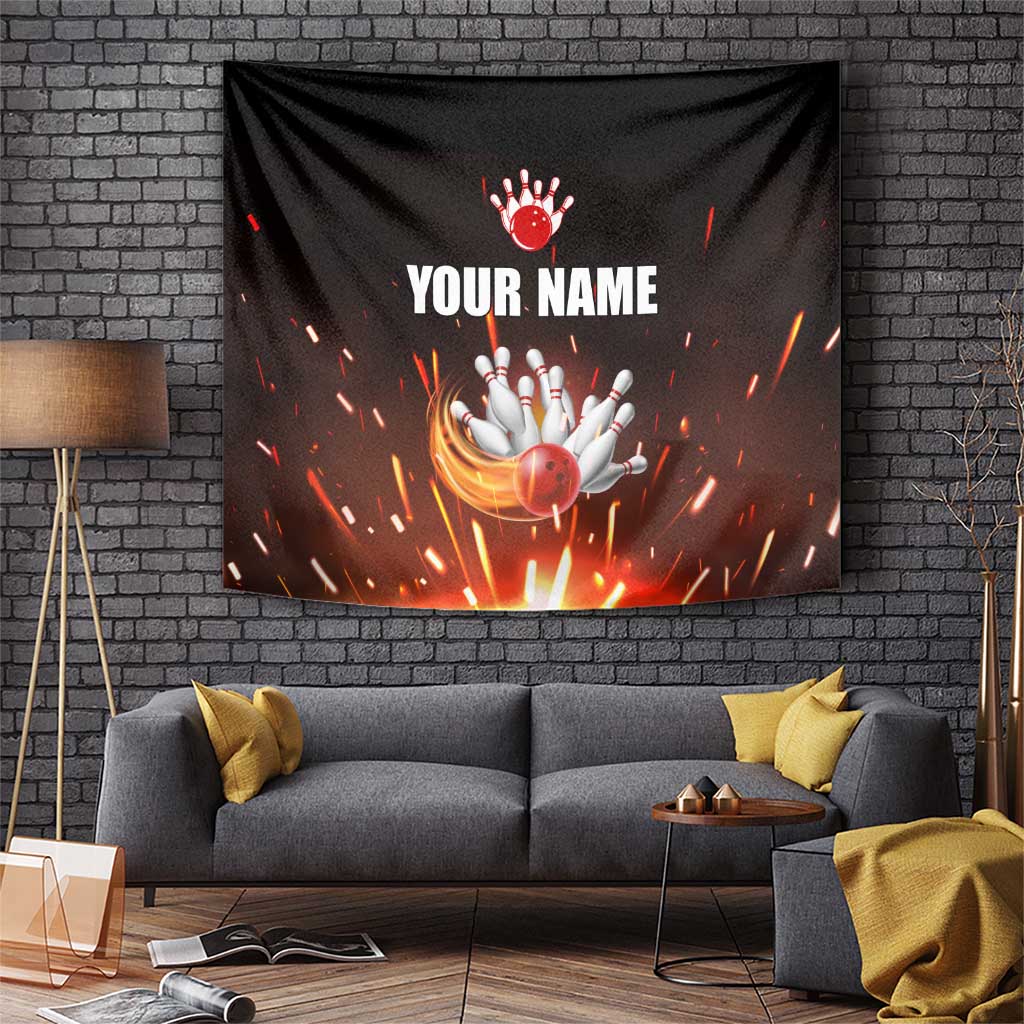 Personalized Bowling Ball and Pins Tapestry Fiery Motion Trail and Spark Effect Design - Wonder Print Shop