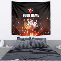 Personalized Bowling Ball and Pins Tapestry Fiery Motion Trail and Spark Effect Design - Wonder Print Shop