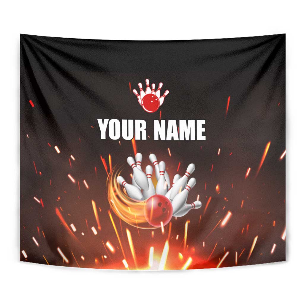 Personalized Bowling Ball and Pins Tapestry Fiery Motion Trail and Spark Effect Design - Wonder Print Shop