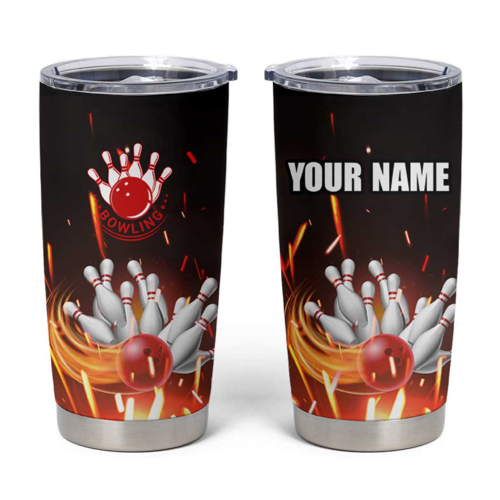 Personalized Bowling Ball and Pins Tumbler Cup Fiery Motion Trail and Spark Effect Design - Wonder Print Shop