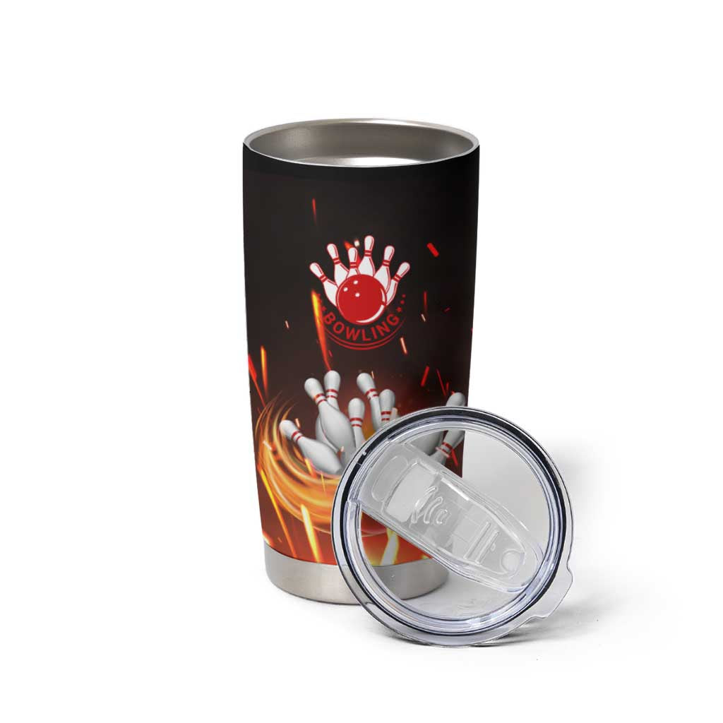 Personalized Bowling Ball and Pins Tumbler Cup Fiery Motion Trail and Spark Effect Design - Wonder Print Shop