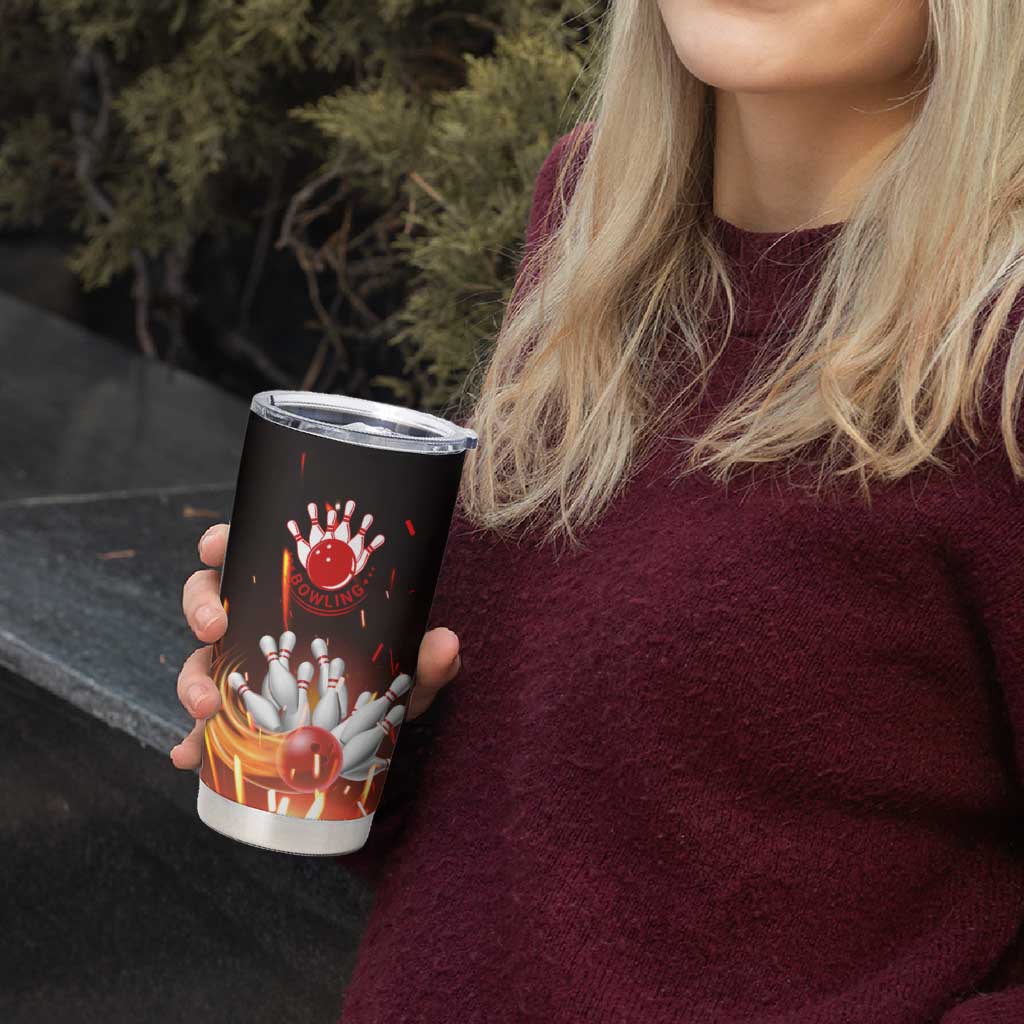 Personalized Bowling Ball and Pins Tumbler Cup Fiery Motion Trail and Spark Effect Design - Wonder Print Shop