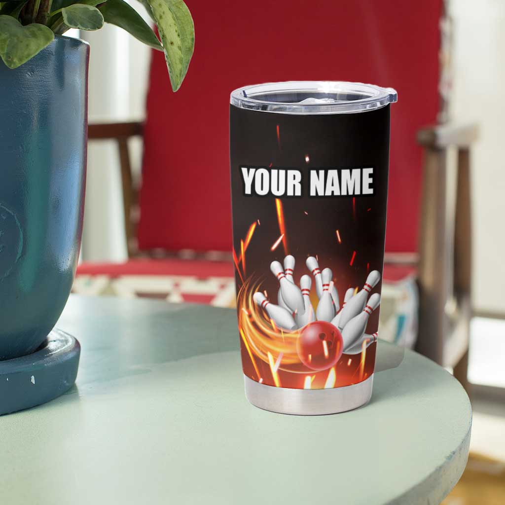 Personalized Bowling Ball and Pins Tumbler Cup Fiery Motion Trail and Spark Effect Design - Wonder Print Shop