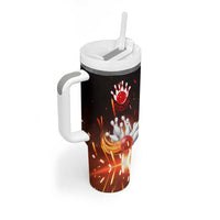 Personalized Bowling Ball and Pins Tumbler With Handle Fiery Motion Trail and Spark Effect Design - Wonder Print Shop