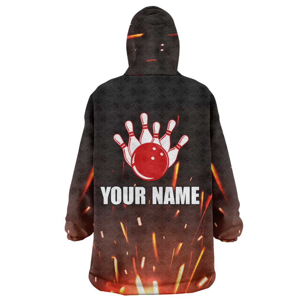 Personalized Bowling Ball and Pins Wearable Blanket Hoodie Fiery Motion Trail and Spark Effect Design - Wonder Print Shop
