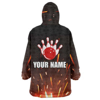 Personalized Bowling Ball and Pins Wearable Blanket Hoodie Fiery Motion Trail and Spark Effect Design - Wonder Print Shop
