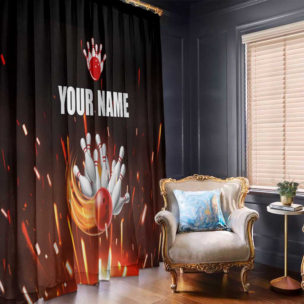Personalized Bowling Ball and Pins Window Curtain Fiery Motion Trail and Spark Effect Design - Wonder Print Shop
