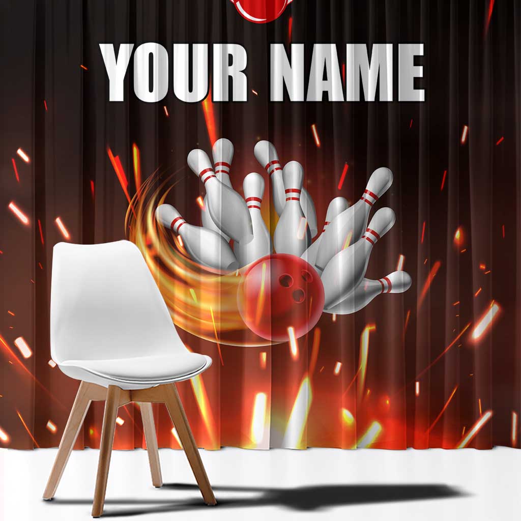 Personalized Bowling Ball and Pins Window Curtain Fiery Motion Trail and Spark Effect Design - Wonder Print Shop