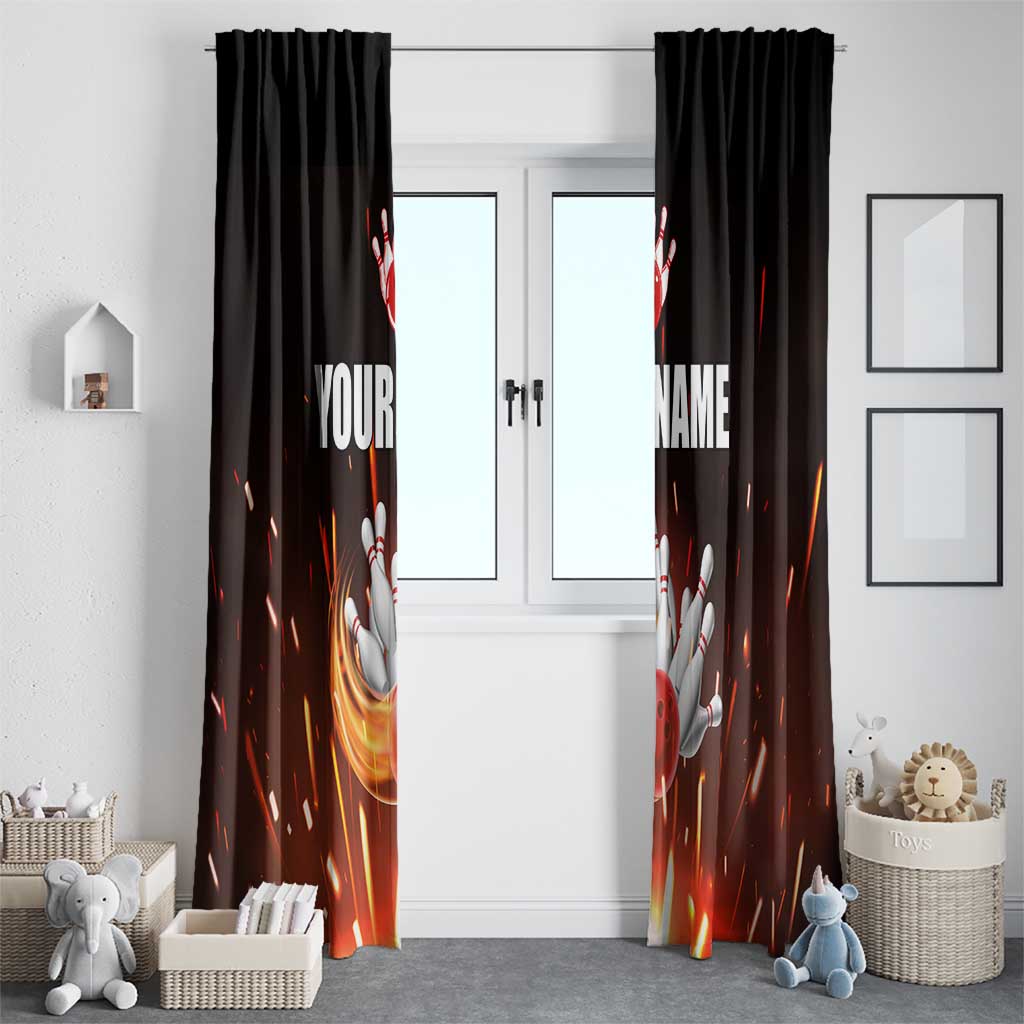 Personalized Bowling Ball and Pins Window Curtain Fiery Motion Trail and Spark Effect Design - Wonder Print Shop
