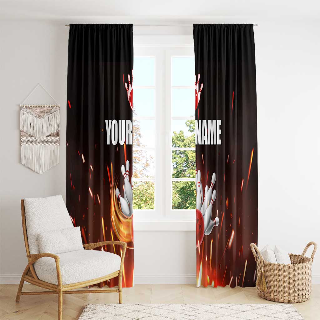 Personalized Bowling Ball and Pins Window Curtain Fiery Motion Trail and Spark Effect Design - Wonder Print Shop
