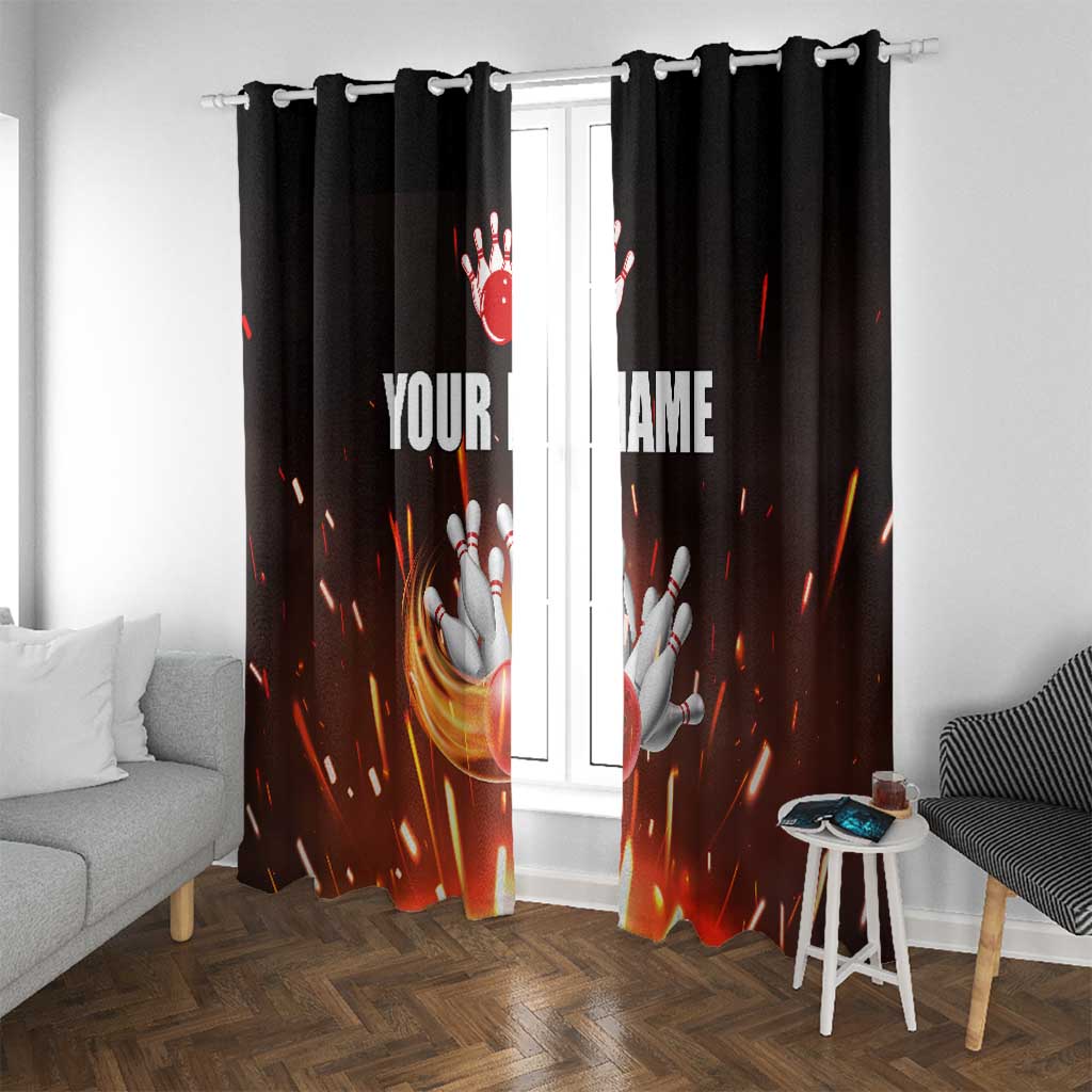 Personalized Bowling Ball and Pins Window Curtain Fiery Motion Trail and Spark Effect Design - Wonder Print Shop