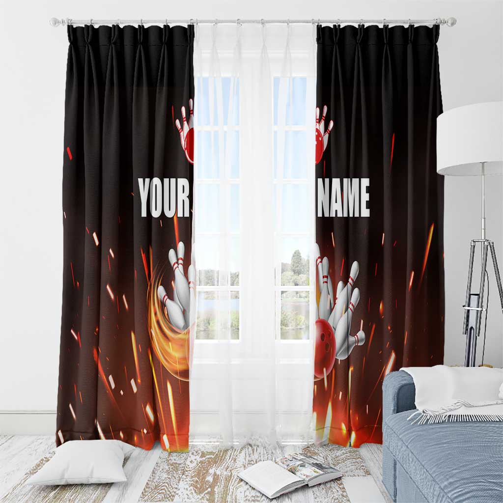 Personalized Bowling Ball and Pins Window Curtain Fiery Motion Trail and Spark Effect Design - Wonder Print Shop