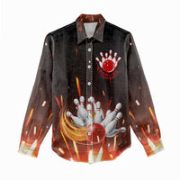 Personalized Bowling Ball and Pins Women Casual Shirt Fiery Motion Trail and Spark Effect Design - Wonder Print Shop