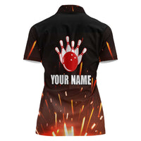 Personalized Bowling Ball and Pins Women Polo Shirt Fiery Motion Trail and Spark Effect Design - Wonder Print Shop