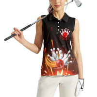 Personalized Bowling Ball and Pins Women Sleeveless Polo Shirt Fiery Motion Trail and Spark Effect Design - Wonder Print Shop