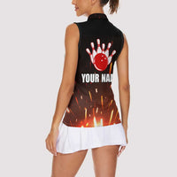 Personalized Bowling Ball and Pins Women Sleeveless Polo Shirt Fiery Motion Trail and Spark Effect Design - Wonder Print Shop